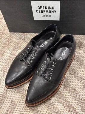 Opening Ceremony Black Leather Lace-Up Oxfords with Brown Welt